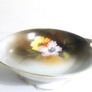 Meito China Hand Painted DISH Vintage CANDY DISH Gold Gild Flowers Japan
